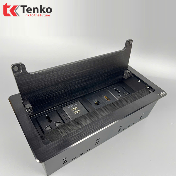 Ổ Cắm Âm Bàn Hợp Kim Nhôm Tenko TK-D4S-03 Đen