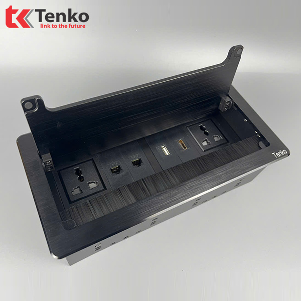 Ổ Cắm Âm Bàn  Hợp Kim Nhôm TK-D4S-04 Đen