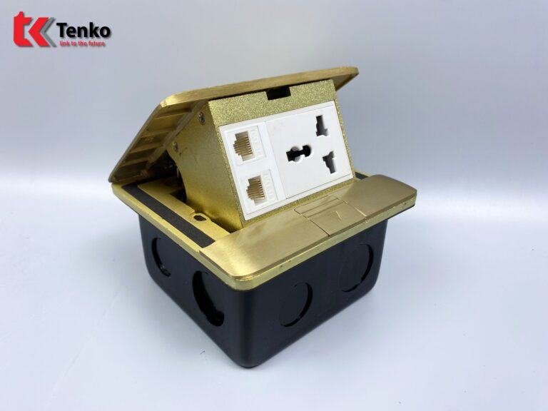 Ổ Cắm Âm Sàn Đồng Nguyên Khối+2 LAN TK-J05-05 Vàng