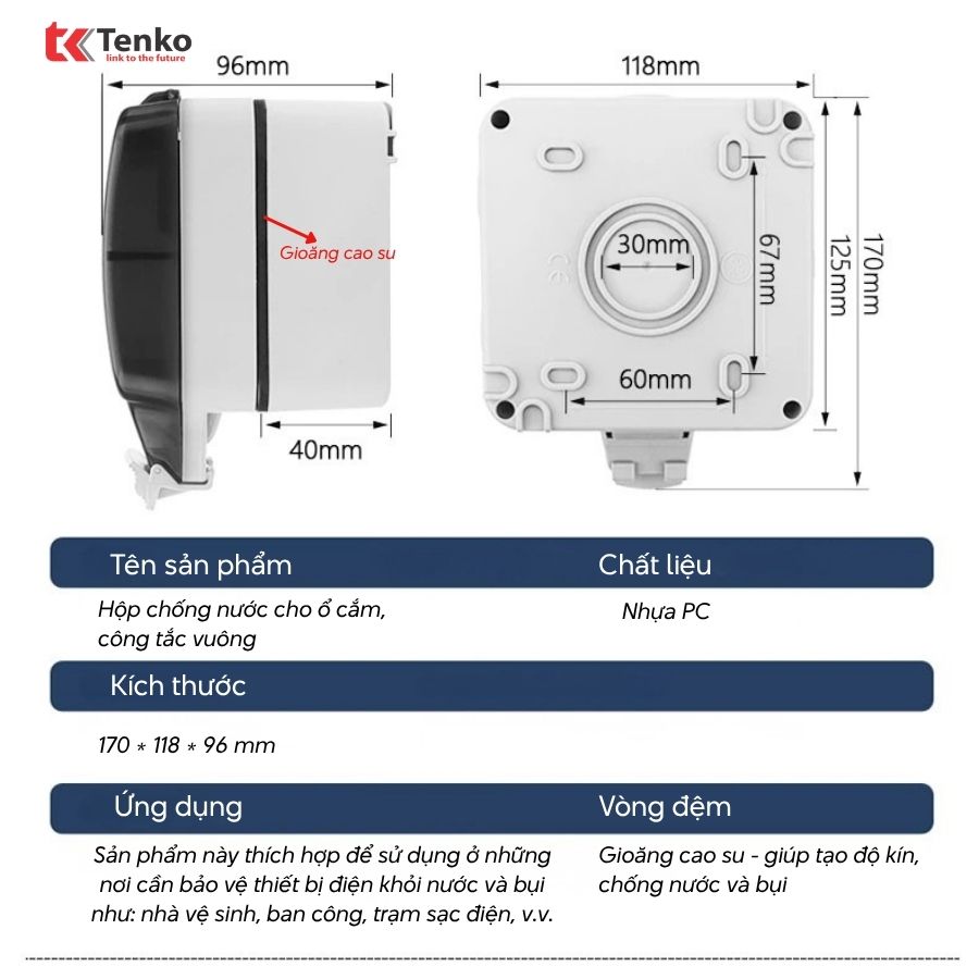 Ổ Cắm Chìm Chuẩn Đức Chống Nước Tenko TK-IP66-04