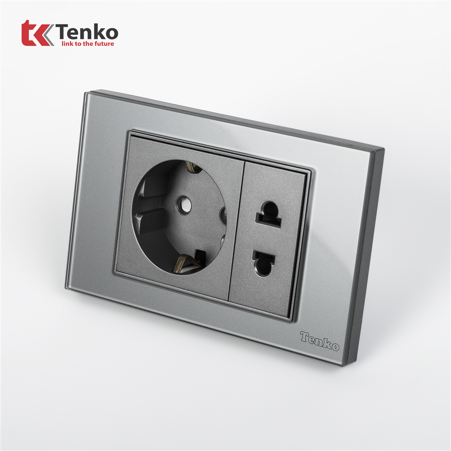 Ổ Cắm Chìm Mặt Kính Cường Lực C18-059 Xám