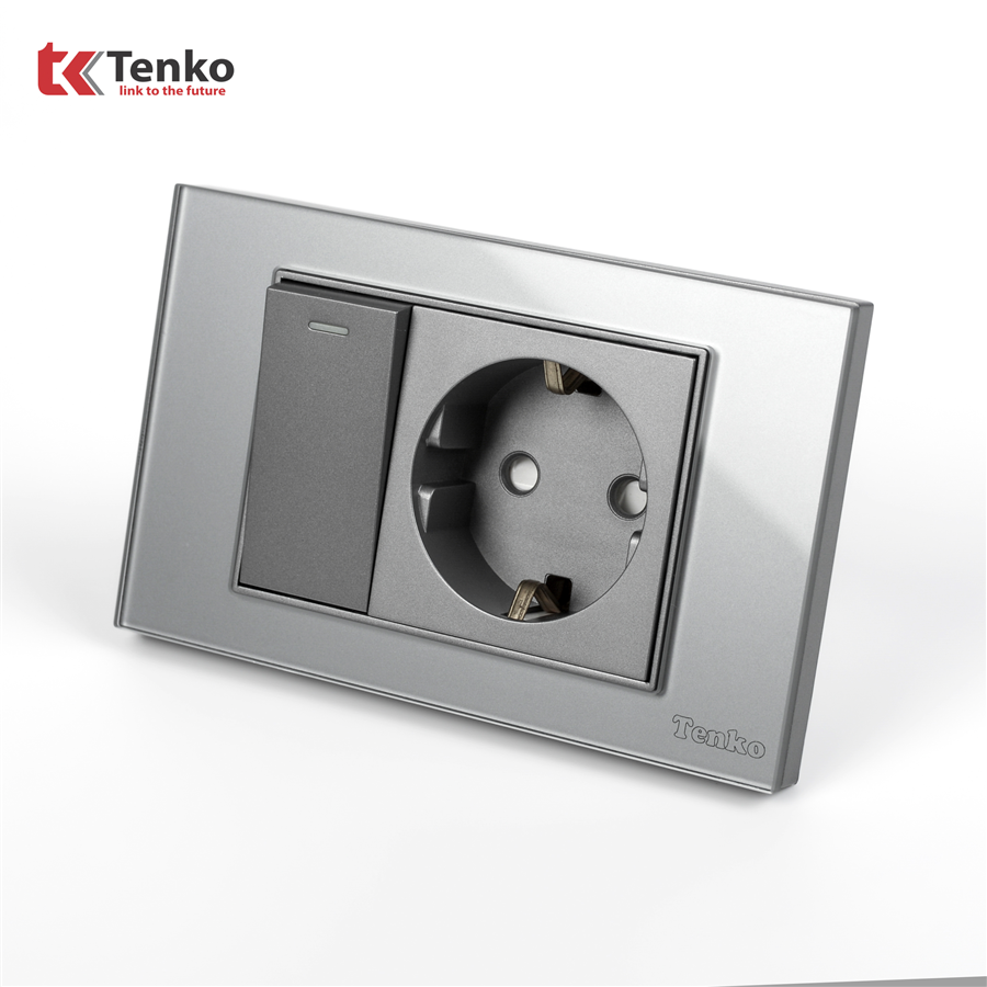 Ổ Cắm Chìm Mặt Kính Cường Lực C18-063 Xám
