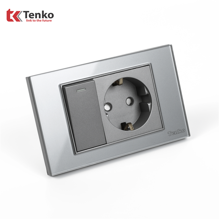 Ổ Cắm Chìm Mặt Kính Cường Lực C18-063 Xám
