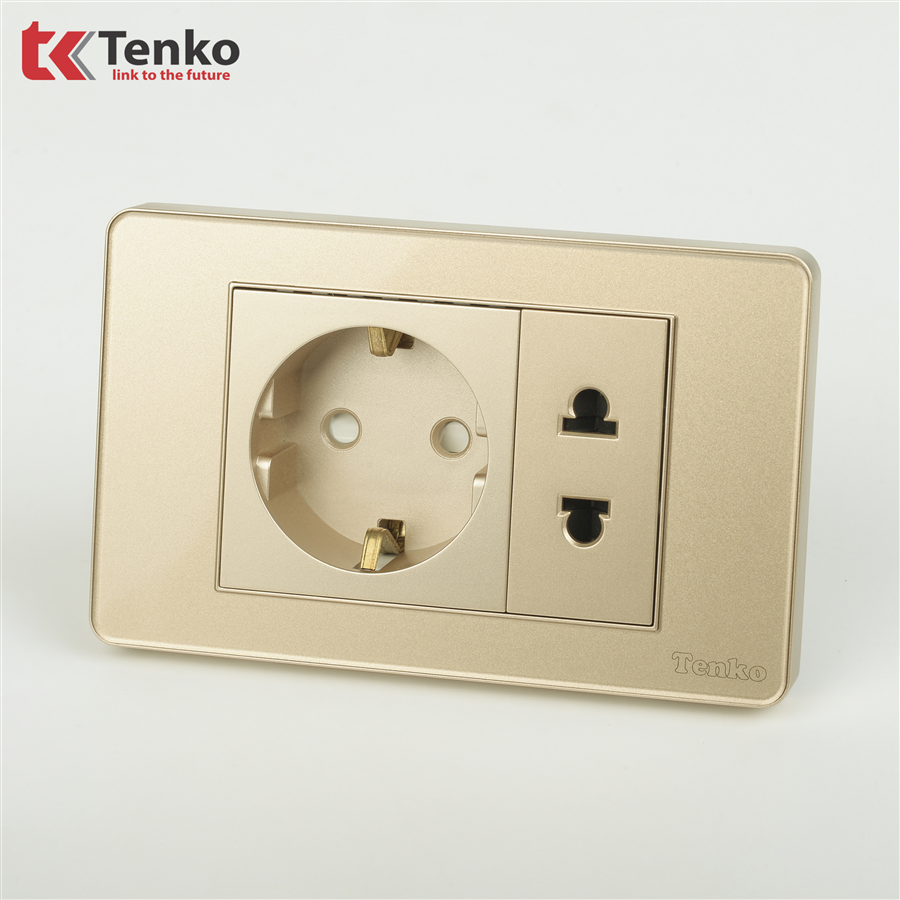 Ổ Cắm Chìm Mặt Nhựa Phủ Bóng Kính C9-059 Vàng
