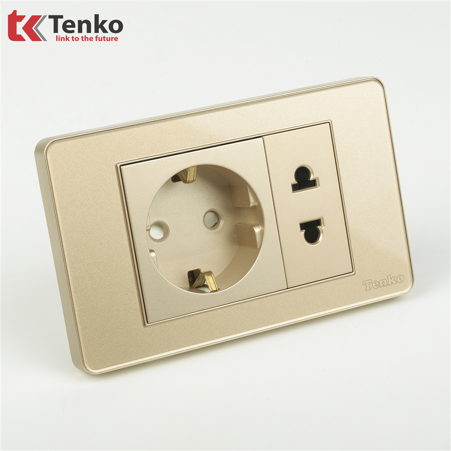 Ổ Cắm Chìm Mặt Nhựa Phủ Bóng Kính C9-059 Vàng