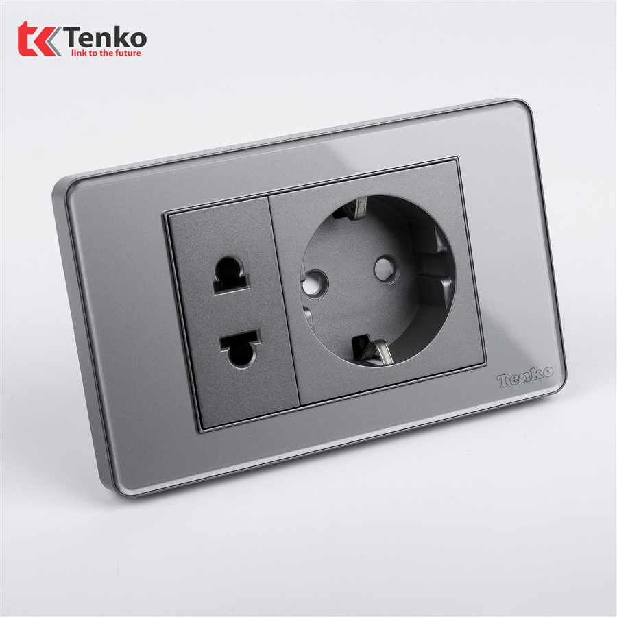 Ổ Cắm Chìm Mặt Nhựa Phủ Bóng Kính C9-059 Xám