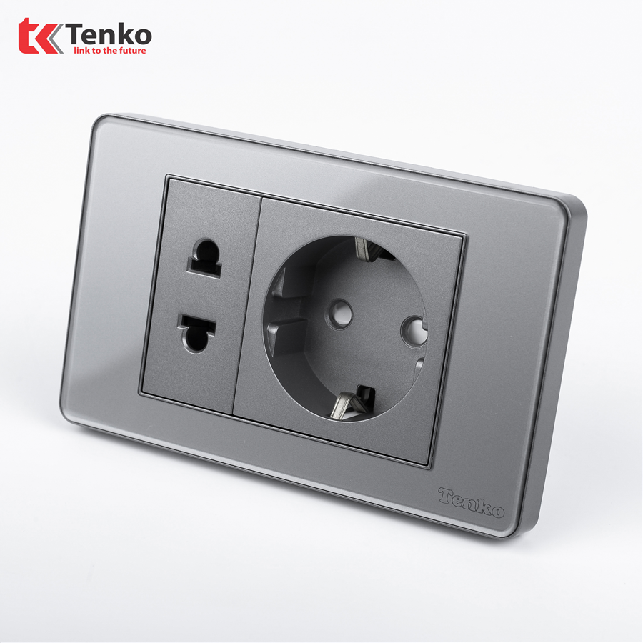 Ổ Cắm Chìm Mặt Nhựa Phủ Bóng Kính C9-059 Xám