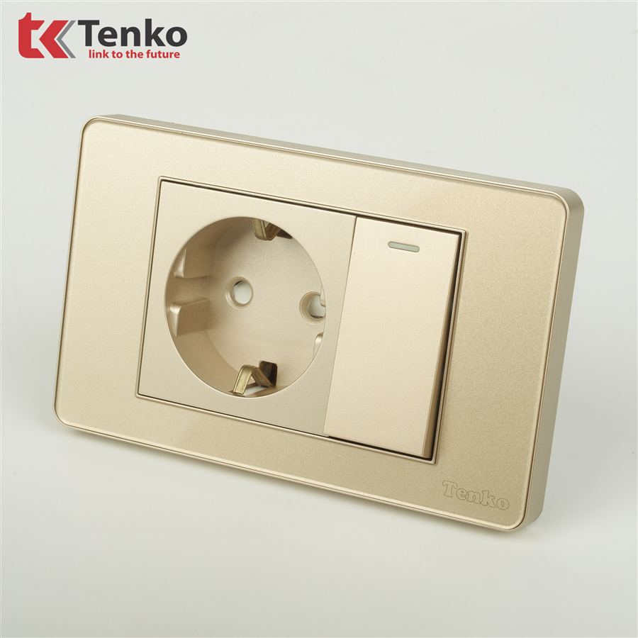 Ổ Cắm Chìm Mặt Nhựa Phủ Bóng Kính C9-063 Vàng
