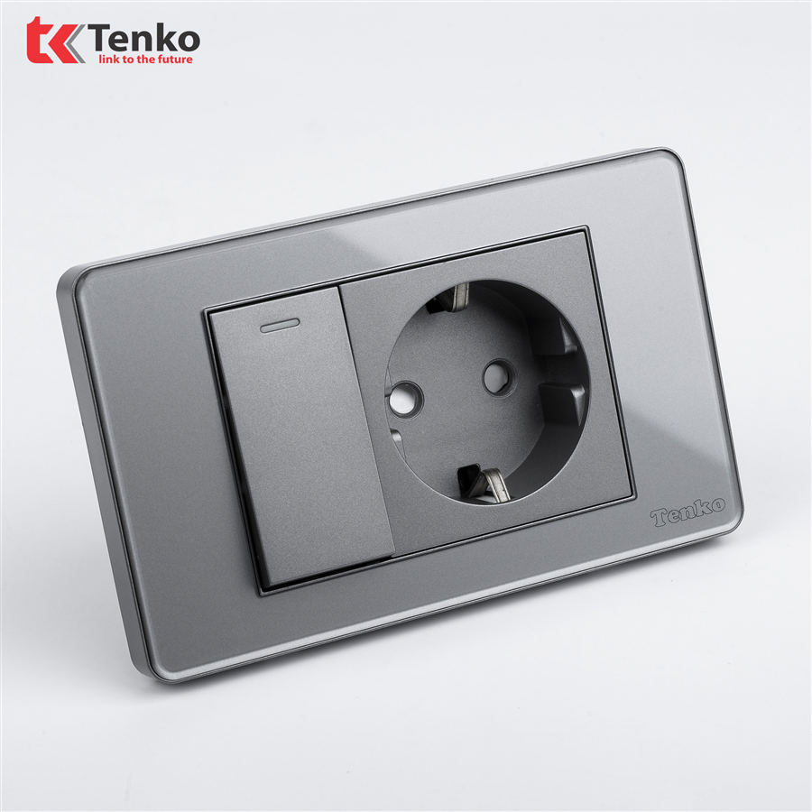 Ổ Cắm Chìm Mặt Nhựa Phủ Bóng Kính C9-063 Xám