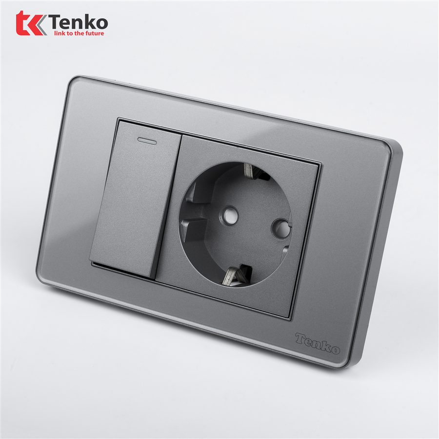 Ổ Cắm Chìm Mặt Nhựa Phủ Bóng Kính C9-063 Xám