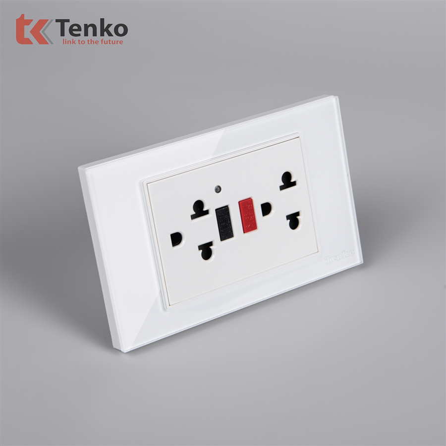 Ổ Cắm Chống Chập Mặt Kính Cường LựcTK-C18-19 Trắng