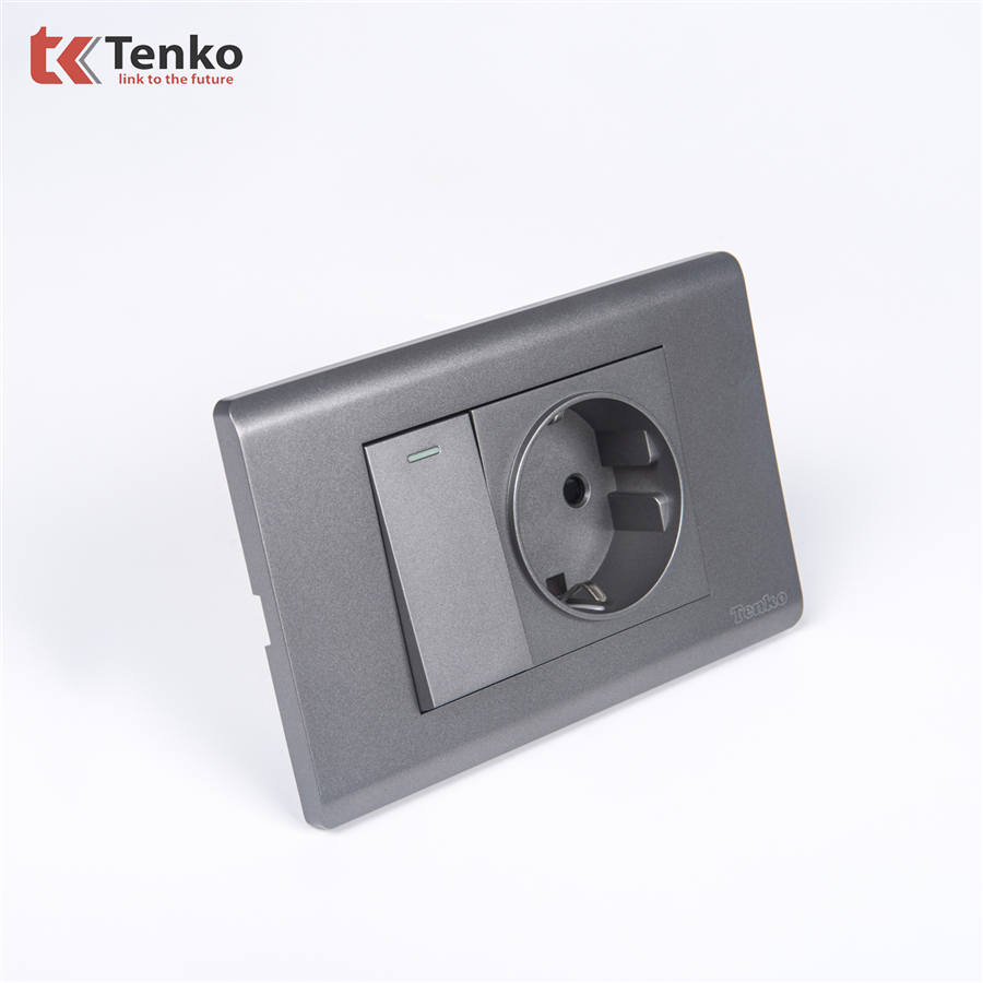 Ổ Cắm Chuẩn Đức Có Công Tắc TK-C25-063 Mặt Nhựa PC