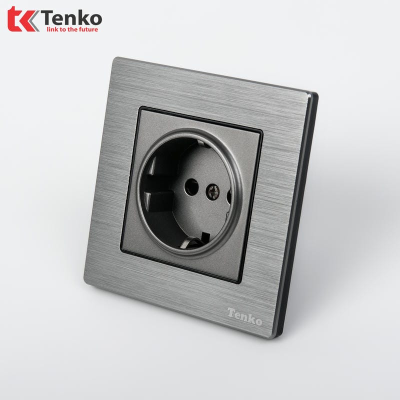 Ổ Cắm Chuẩn Đức Mặt Vân Hợp Kim F71B-20 Xám Xước