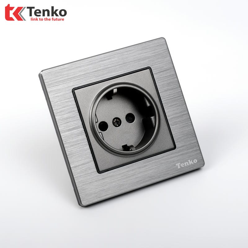Ổ Cắm Chuẩn Đức Mặt Vân Hợp Kim F71B-20 Xám Xước