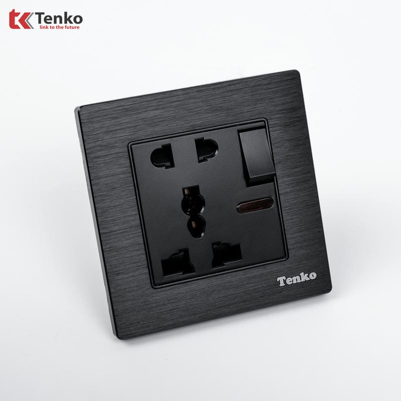 Ổ Cắm Có Công Tắc Mặt Vân Hơp Kim F71B-28 Đen Xước