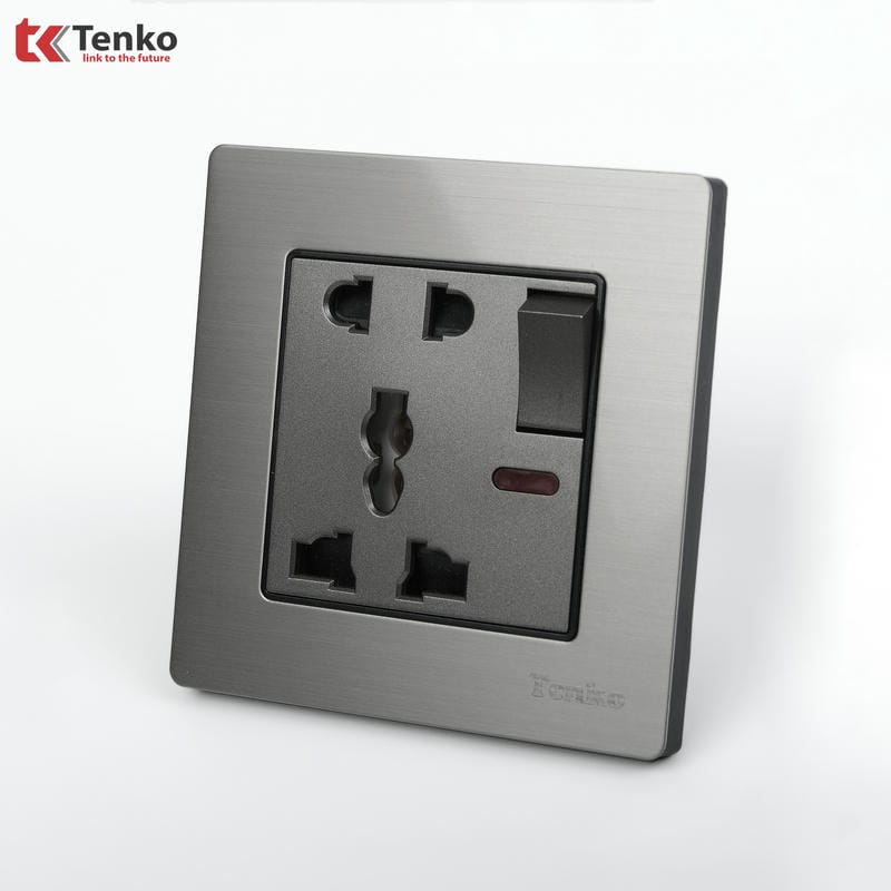 Ổ Cắm Có Công Tắc Mặt Vân Hơp Kim F71B-28 Xám Bóng