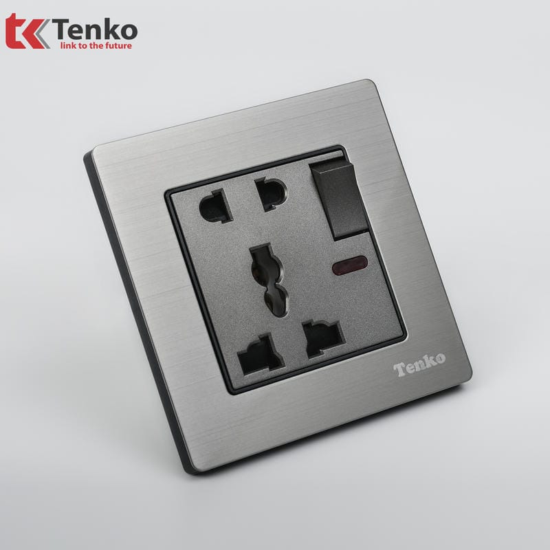 Ổ Cắm Có Công Tắc Mặt Vân Hơp Kim F71B-28 Xám Bóng