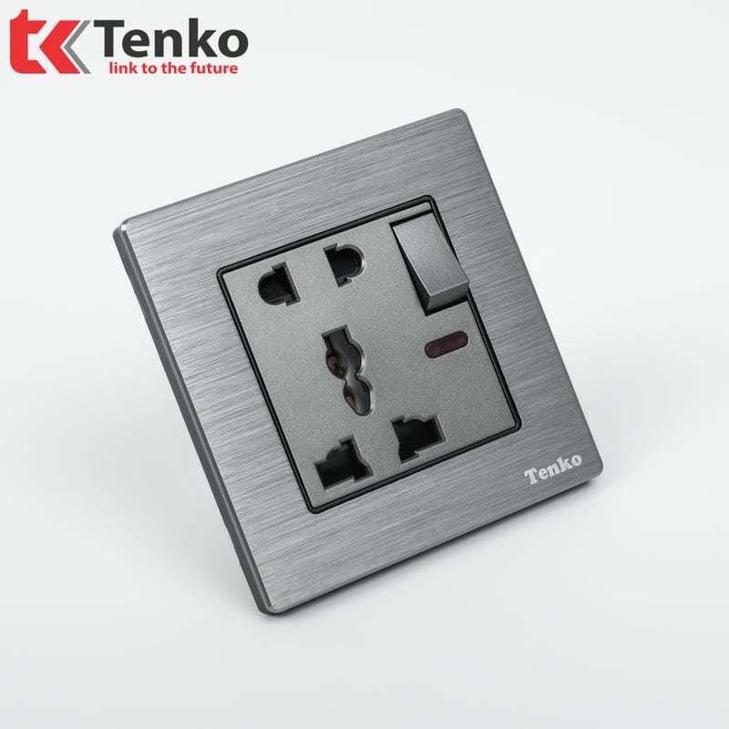 Ổ Cắm Có Công Tắc Mặt Vân Hơp Kim F71B-28 Xám Xước