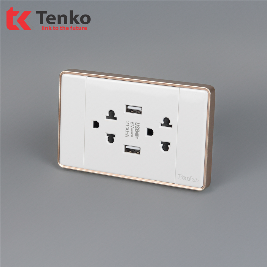 Ổ Cắm có cổng USB Tràn Viền C1-045 Trắng Viền Vàng