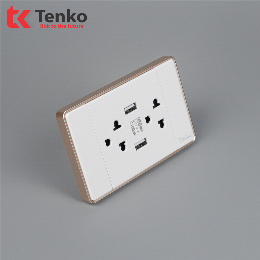 Ổ Cắm có cổng USB Tràn Viền C1-045 Trắng Viền Vàng