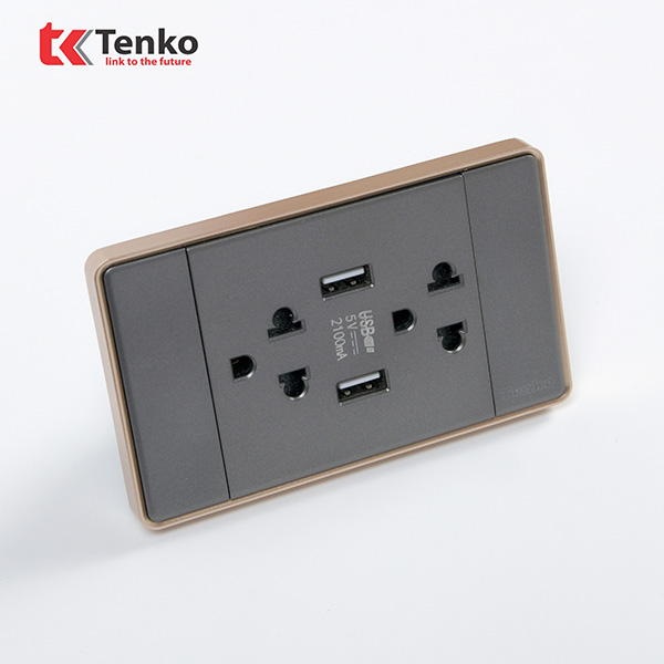 Ổ Cắm có cổng USB Tràn Viền C1-045 Vàng Viền Vàng