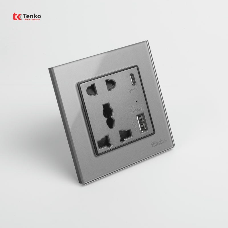 Ổ Cắm Có USB, Type C Mặt Kính Cường Lực TK-F71D-44