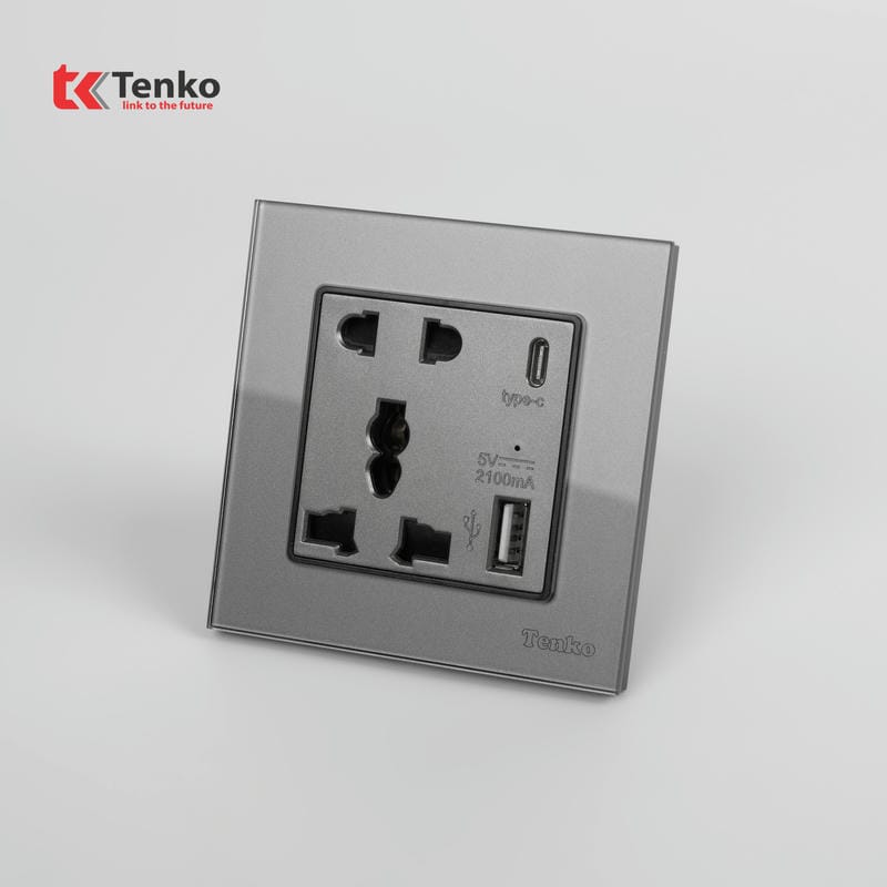 Ổ Cắm Có USB, Type C Mặt Kính Cường Lực TK-F71D-44