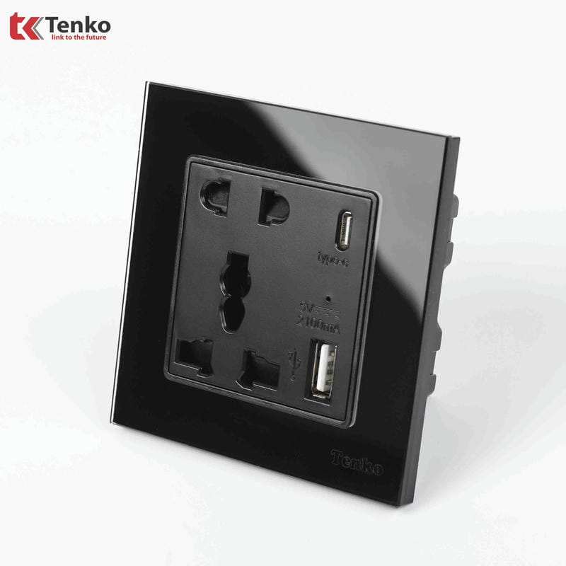 Ổ Cắm Có USB,Type C Mặt Kính Cường Lực TK-F71D-44D