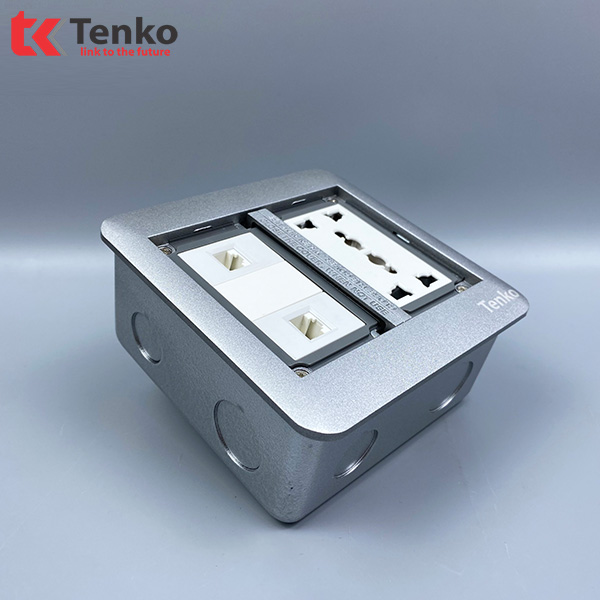 Ổ Cắm Điện Âm Sàn +2 Ổ Mạng LAN TK-DS-111S06 Bạc