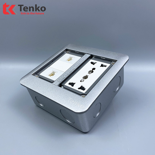 Ổ Cắm Điện Âm Sàn +2 Ổ Mạng LAN TK-DS-111S06 Bạc