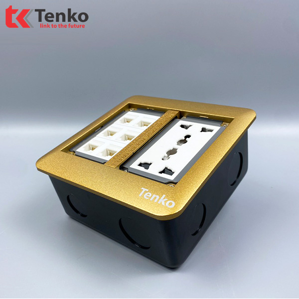 Ổ Cắm Điện Âm Sàn +  6 Cổng LAN TK-DS-111S03 Vàng