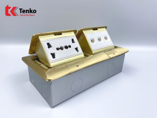 Ổ Cắm Điện Đôi 3 Chấu Âm Sàn+LAN TK-J04-03 Vàng