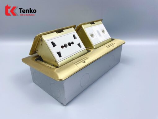 Ổ Cắm Điện Đôi 3 Chấu Âm Sàn+LAN TK-J04-04 Vàng