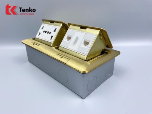 Ổ Cắm Điện Đôi 3 Chấu Âm Sàn+LAN TK-J04-04 Vàng