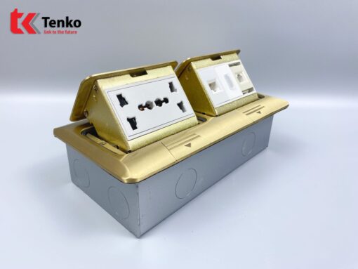 Ổ Cắm Điện Đôi 3 Chấu Âm Sàn+Ổ Mạng,TK-J04-07 Vàng
