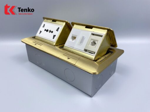 Ổ Cắm Điện Đôi 3 Chấu Âm Sàn+Ổ Mạng,TK-J04-07 Vàng