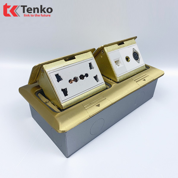 Ổ Cắm Điện Đôi 3 Chấu Âm Sàn Tenko TK-J04-06 Vàng