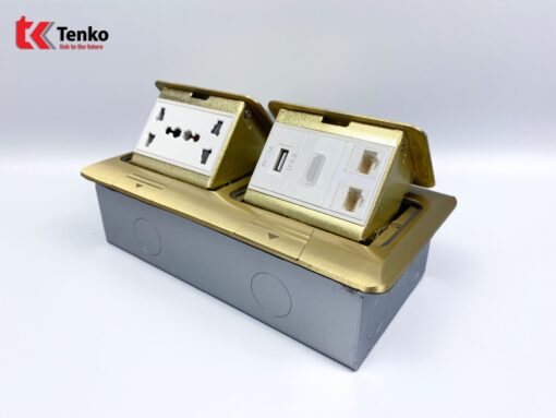 Ổ Cắm Điện Đôi 3 Chấu Âm Sàn  Tenko TK-J04-08 Vàng