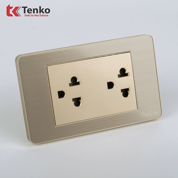 Ổ Cắm Điện Đôi 3 Chấu Màu Vàng Âm Tường TK-C7G-044