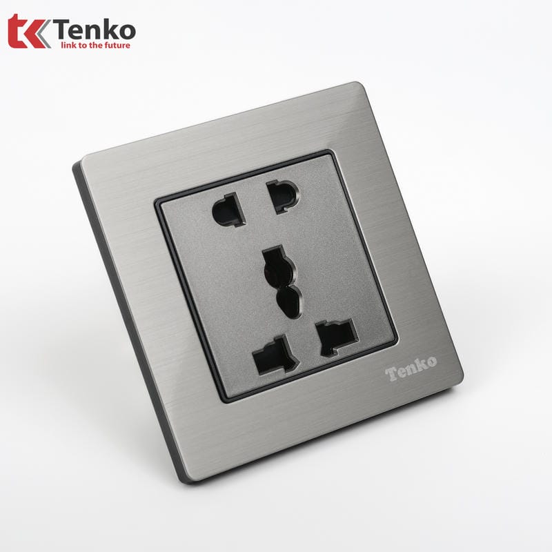 Ổ Cắm Điện Đôi Mặt Vân Hợp Kim F71B-18 Xám Bóng