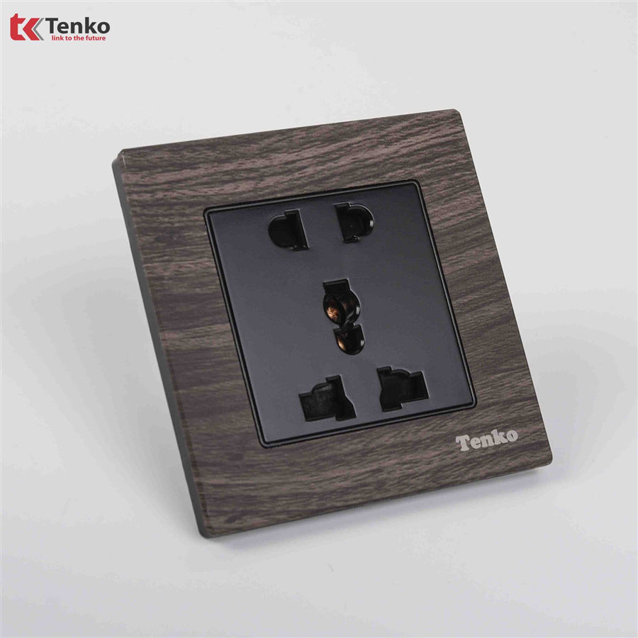 Ổ Cắm Điện Đôi Mặt Vuông Vân Gỗ TK-F71A-18