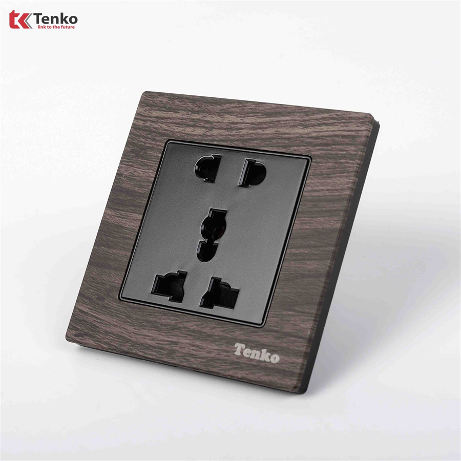 Ổ Cắm Điện Đôi Mặt Vuông Vân Gỗ TK-F71A-18