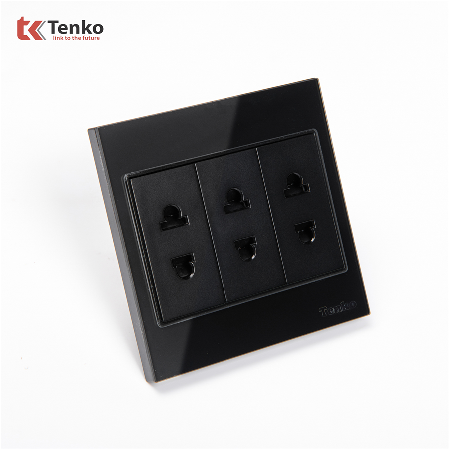 Ổ Cắm Điện Kính Cường Lực Tenko TK-V18-020 Đen