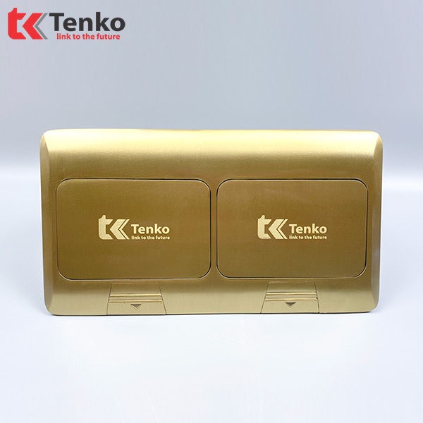 Ổ Cắm Đôi 3 Chấu Âm Sàn+Mạng LAN TK-J04-09 Vàng