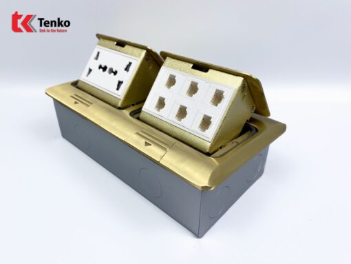 Ổ Cắm Đôi 3 Chấu Âm Sàn+Mạng LAN TK-J04-09 Vàng