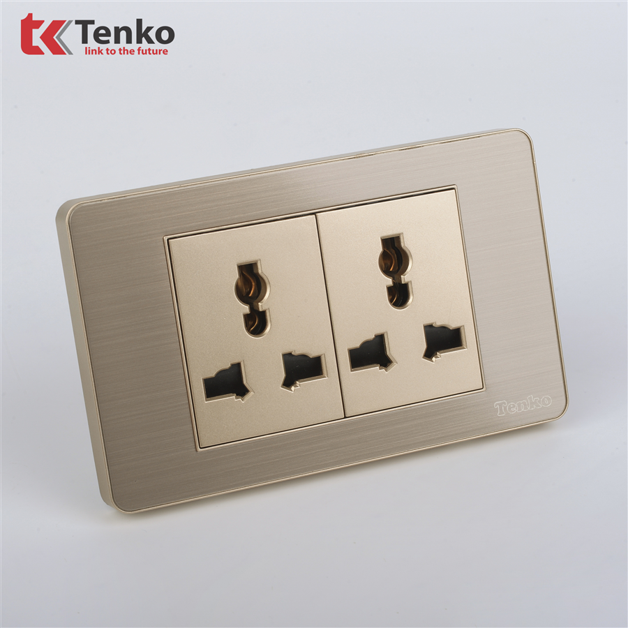 Ổ Cắm Đôi 3 Chấu Âm Tường Kim Loại TK-C7-050 Vàng