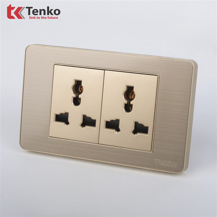 Ổ Cắm Đôi 3 Chấu Âm Tường Kim Loại TK-C7-050 Vàng