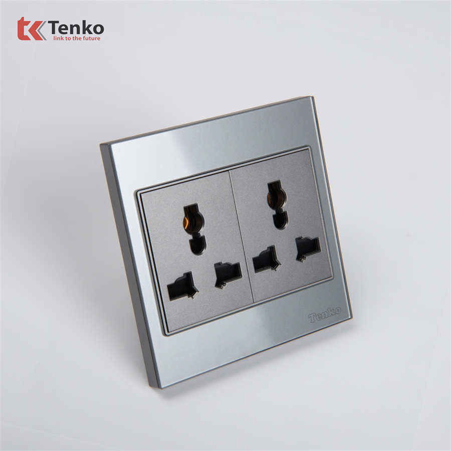 Ổ Cắm Đôi 3 Chấu Đa Năng Kính Cường Lực TK-V18-050