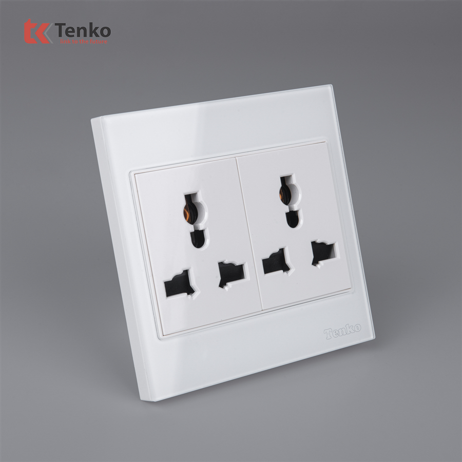 Ổ Cắm Đôi 3 Chấu Đa Năng Kính Cường Lực TK-V18-050