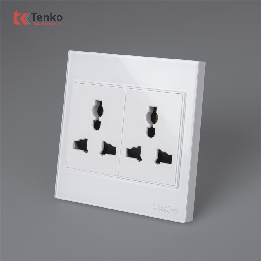 Ổ Cắm Đôi 3 Chấu Đa Năng Kính Cường Lực TK-V18-050